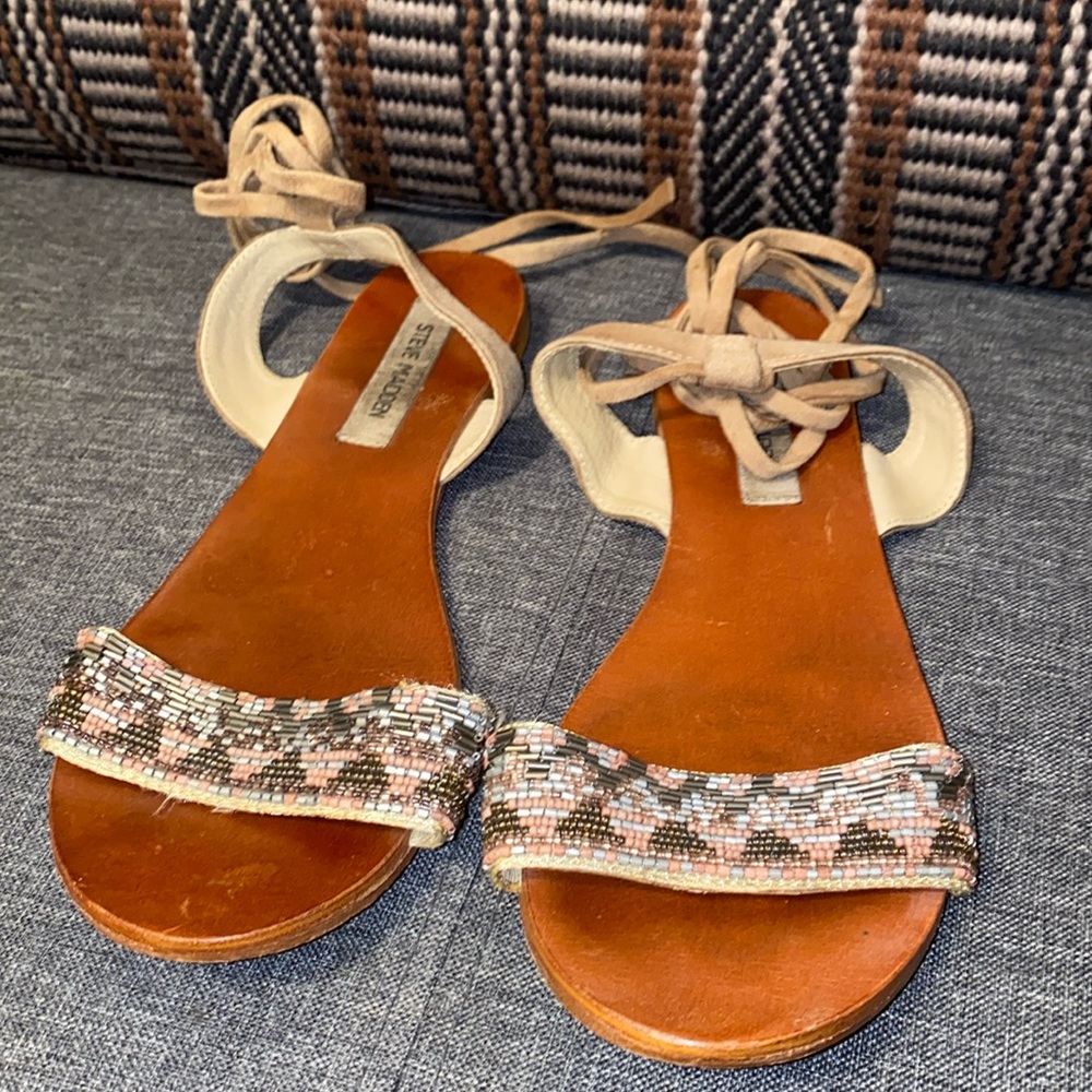 Beaded wrap around Steve Madden sandals